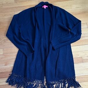 Lilly Pulitzer Navy Cardigan with Fringe